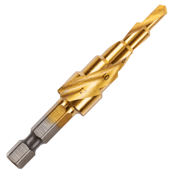 4-12mm HSS Step Drill Bit Titanium (TIN) Coated / Spiral Flute Cone Cutter