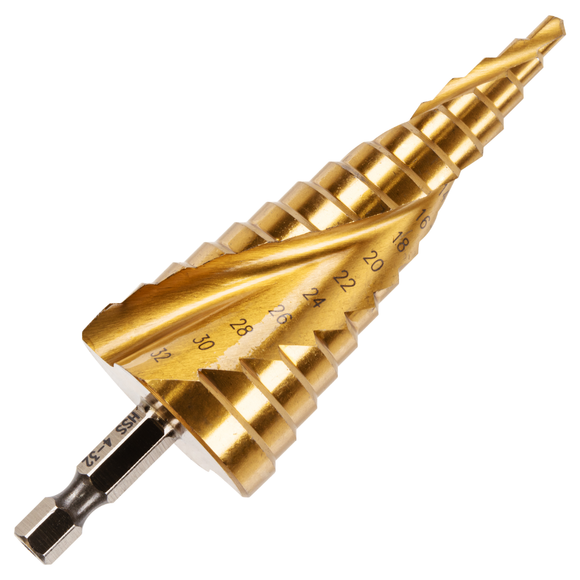 4-32mm HSS Step Drill Bit Titanium (TIN) Coated / Cone Cutter