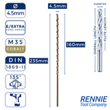 1 x DIN1869/2 HSS Cobalt Extra Long Series Jobber Drill Bit