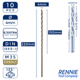 Box Of 10 x DIN1869/2 HSS Cobalt Extra Long Series Jobber Drill Bit