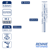 1 x DIN1869/3 HSS Extra Long Series Jobber Drill Bit M2 Fully Ground