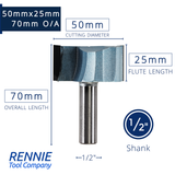 1/2" Shank TCT Straight Flute Router Bit (Sizes 19mm - 50.8mm) - Metric Sizes Fits Makita Festool Dewalt Trend Routers