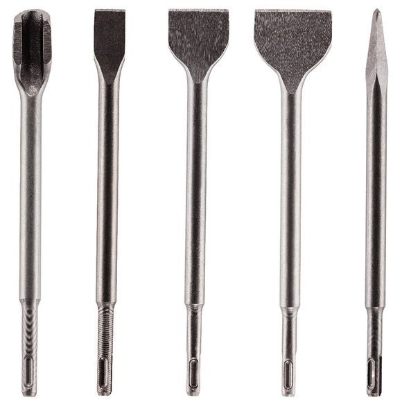 Set Of 5 - SDS Plus Chisels 20mm/40mm/50mm Wide + Moil Point & Gouge Chisel