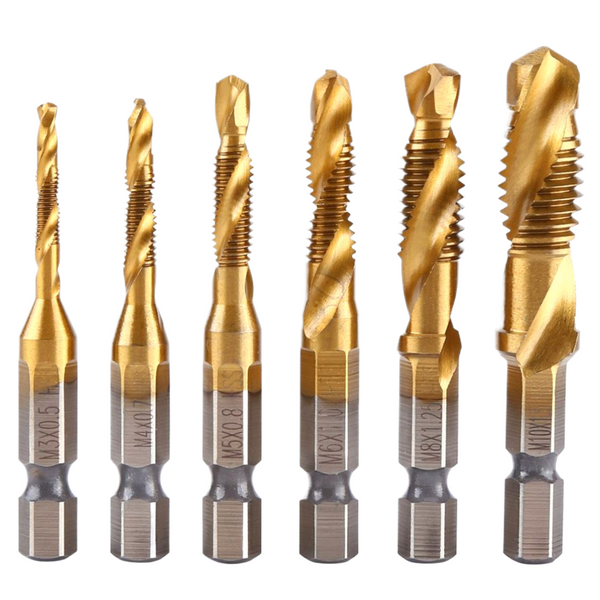 6-Piece Combination HSS Drill Tap Set - 3mm, 4mm, 5mm, 6mm