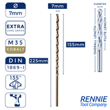 1 x DIN1869 HSS Cobalt Extra Long Series Jobber Drill Bit