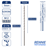 1 x DIN1869/2 HSS Extra Long Series Jobber Drill Bit M2 Fully Ground