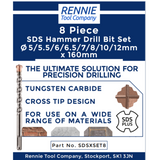 8pc SDS Plus High Performance Hammer Drill Bit Set 5mm - 12mm x 160mm Long