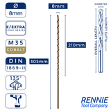 1 x DIN1869/2 HSS Cobalt Extra Long Series Jobber Drill Bit