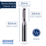 1/2" Shank TCT Straight Flute Router Bit (Sizes 2mm - 18mm)  - Metric Sizes Fits Makita Festool Dewalt Trend Routers