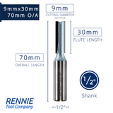 1/2" Shank TCT Straight Flute Router Bit (Sizes 2mm - 18mm)  - Metric Sizes Fits Makita Festool Dewalt Trend Routers