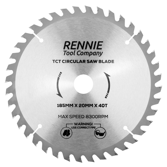 185mm x 20mm Bore x 40T TCT Saw Blade Fits Evolution Rage Circular Saws