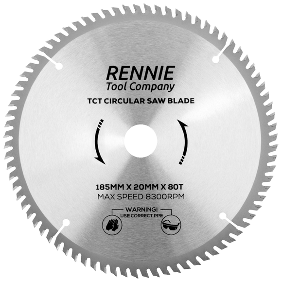 185mm x 20mm Bore x 80T TCT Saw Blade Fits Evolution Bosch Makita Ryobi Dewalt Circular Saws Etc