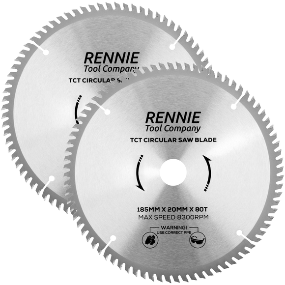 2 Pack - 185mm X 20mm Bore X 80T TCT Saw Blade Fits Evolution Rage Circular Saws