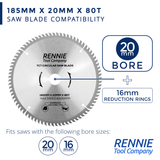 2 Pack - 185mm X 20mm Bore X 80T Tct Saw Blade for Circular Saws