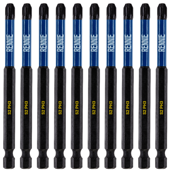 10 Pack PH3 x 100mm Long Magnetic Screwdriver Bits Set Phillips #3