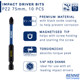 5 PZ2 x 75mm Magnetic Screwdriver Bits Set Pozidriv Pozi 2 + 60mm