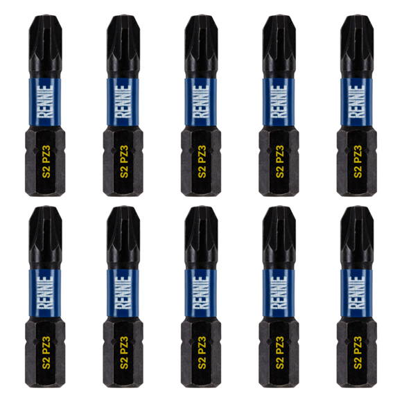 10 Pack PZ3 x 32mm Long Impact Screwdriver Bits Set Pozidriv (Pozi 3)