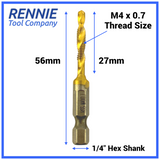 M4X0.7 Combined Tap & Drill Bits Hss Titanium Coated. 1/4" Hex Shank